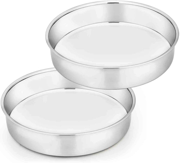 TeamFar Cake Pan Set of 2 - 8 Inch Round Tier Tins Set Stainless Steel, Healthy & Heavy Duty, Easy Clean, Dishwasher