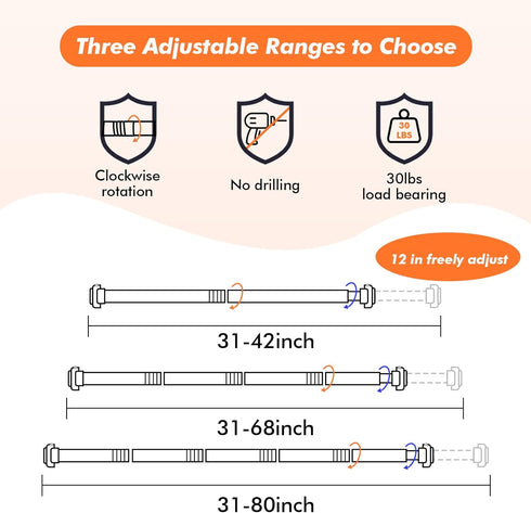 Adjustable Shower Curtain Rod 31-68 in - No Drilling Black Tension Rod for Bathroom Room Divider