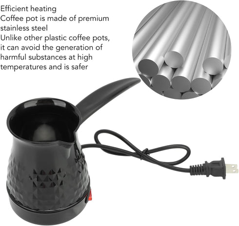 Electric Turkish Coffee Maker, 600ml Portable Stainless Steel Arabic Greek Coffee Pot, Anti-Scald Tea Maker Kettle