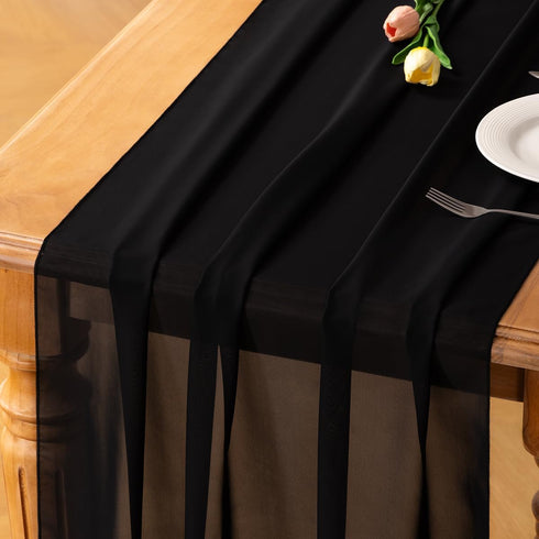Socomi Black Halloween Chiffon Table Runner, 10ft 29x120 Inches, Fall Thanksgiving Boho Rustic Wedding Decorations