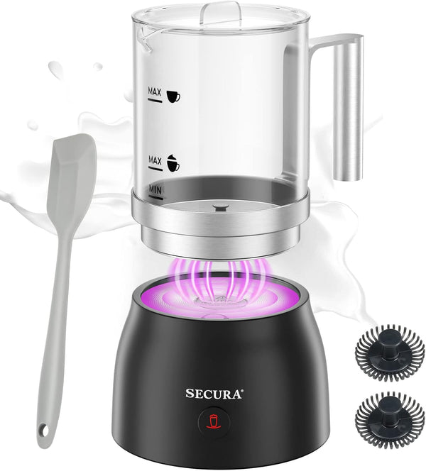 Secura Detachable Milk Frother and Steamer, 17oz Electric Milk Warmer with Glass