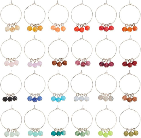 BENECREAT 24 PCS Acrylic Wine Glass Charm, Faux Gemstone Beaded Tassel Wine Glass Markers for Parties