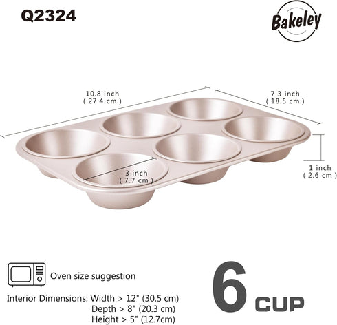 Muffin Cake Pan, 6-Cavity Non-Stick Cupcake Pan Bakeware for Oven Baking (Champagne Gold) by Bakeley
