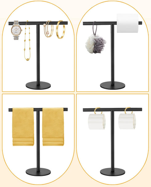 Hand Towel Holder for Bathroom - T-Shape Free Standing Matte Black Waterproof Rack for Kitchen Countertop
