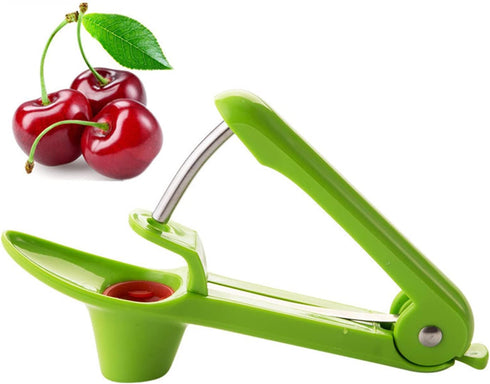 Yun River Cherry and Olive Pitter in Green, Stainless Steel, Easy to Use, Dishwasher Safe