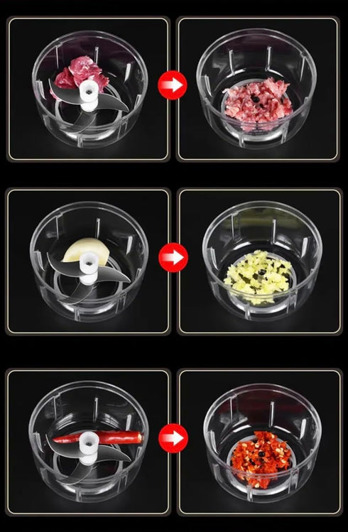 Electric Stainless Steel Garlic Chopper with 3 Blades for Food Processing Meat and Vegetables