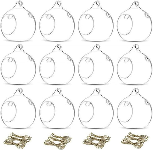 12 Pcs 3.15"/8cm Hanging Glass Tealight Holder, Globe Plant Terrariums for Indoor Outdoor Garden Decor