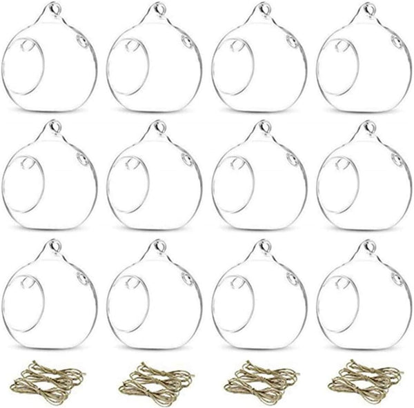 12 Pcs 3.15"/8cm Hanging Glass Tealight Holder, Globe Plant Terrariums for Indoor Outdoor Garden Decor