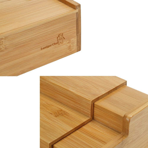 Lustiger Chef 3-Tier Countertop Spice Rack Organizer for Cabinet, Expandable Natural Bamboo Desk Shelf, Adjustable