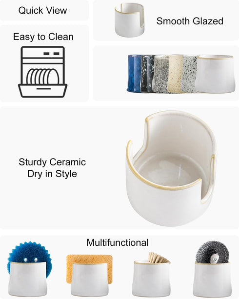 Counter, Zoeeker Sponge Holder for Kitchen Sink, Ceramic Dish Sponge Drying Caddy Scrubby Daddy Kitchen Organizer Cute