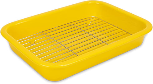 Elanze Designs Large 13 Inch Stoneware Baking Dish with Stainless Steel Rack, Yellow