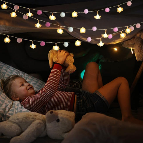 ChiRee 9.85Ft 20 20 String Lights Cute Pink Pompoms LEDs Rose Fairy Lights Garland Battey Operated with Timer Flower