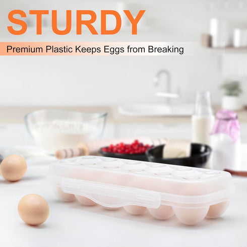 Egg Holder for Fridge, Egg Organizer for Refrigerator, Portable Egg Tray with Lid, Stackable Egg Storage with Safety Buckle (12 Eggs, Transparent/1 PCS)