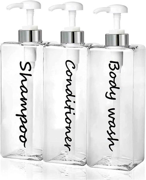 21oz Shampoo Dispenser - Refillable Clear Shampoo and Conditioner Bottles Set of 3 for Shower Soap