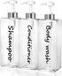 21oz Shampoo Dispenser - Refillable Clear Shampoo and Conditioner Bottles Set of 3 for Shower Soap