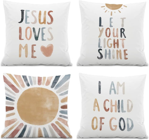ISANOU Jesus Loves Me Throw Pillow Covers, Sun Decorate Pillow Covers for Nursery