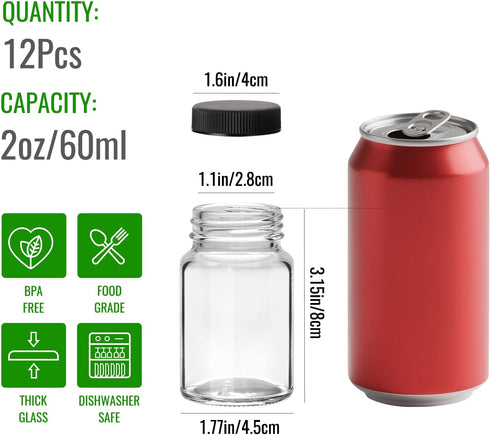 2 oz 12 pack 60 ml STARSIDE Glass Ginger Shots Bottle with Caps, Juice Shot Bottles,Leakproof Small Glass Bottles