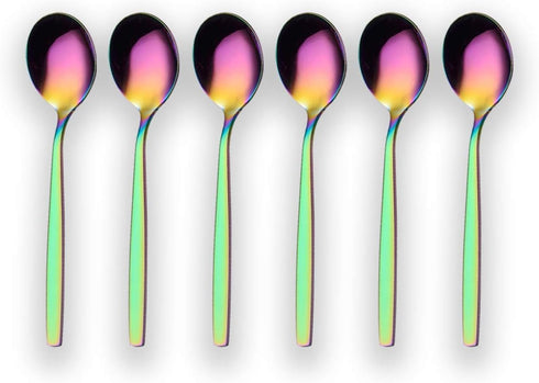 Berglander Rainbow Teaspoon, Stainless Steel Dessert Spoon with Colorful Titanium Plating, 6.5 Inches, Pack of 6