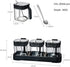 Glass Condiment Jar Spice Container with Lids and Spoons, Square Clear Seasoning Sugar Containers Set with Base, Sugar Pepper Salt Spices Bowl for Kitchen Countertop,3pcs