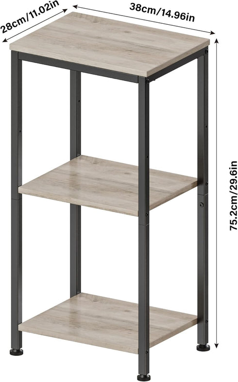 3 -Tier End Table, Tall Nightstand for Small Spaces, Tall Side Table with Storage Shelves, Telephone Table, Small Entry