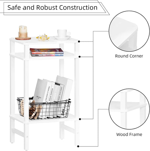 3-Tier YUFAM Side Table End Table Tall Night Stand for Living Room Bedroom Bathroom Office Furniture White