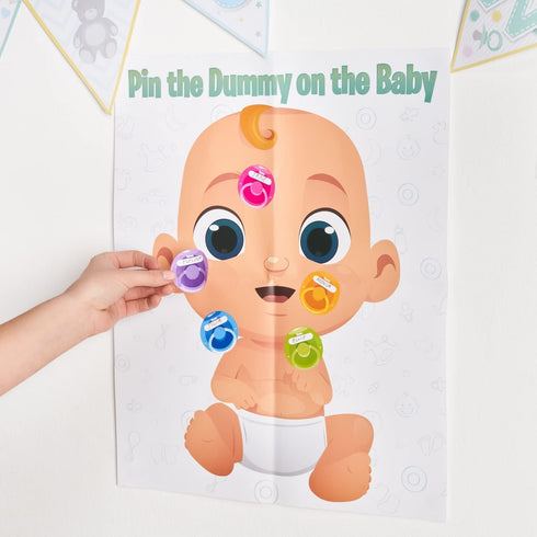 Funny Baby Shower Game - Pin The Pacifier, Includes Large Poster, 24 Stickers, and Luxury Blindfold
