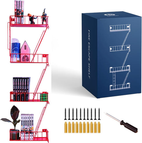 Fire Escape Ladder Shelf - New York Inspired 4 Tier Metal Shelf for Home Décor Organizer and Action Figure Display