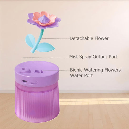 260ml Portable Mini Humidifier, Cute USB Small Humidifier with Flower, Quiet Cool Mist for Home and Travel