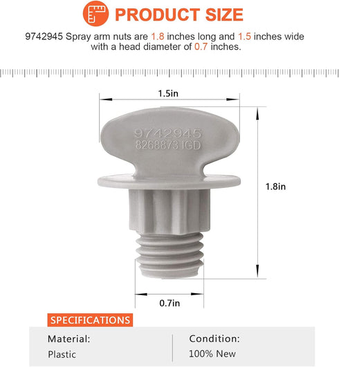 Dishwasher Lower Spray Arm Retainer Nut 9742945 for Whirlpool Kenmore Kitchen-Aid Dishwasher - Replace WP9742945