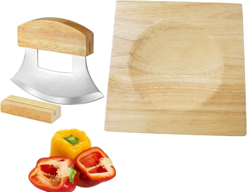 TLIOCAS Alaska Ulu Knife Mezzaluna Cutter n Chopping Bowl Set,Mezzaluna Mincing Chopper with