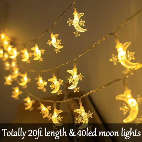 Fielegen 40 LED Moon String Lights - Battery Operated 20ft Mini Star Fairy Lights for Garden, Wedding, Party Decorations