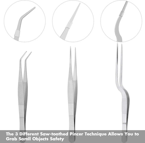 Cridoz 6 Pcs Precision Tongs Stainless Steel Kitchen Cooking Tweezers, Drawing Spoons, Offset Spatula for Food Plating