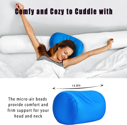 Squishy Microbead Neck Pillow, Soft Travel Body Bed Pillow 7Inch x 12Inch for Kids Adult Chair Sleeping Car Seat (Sky