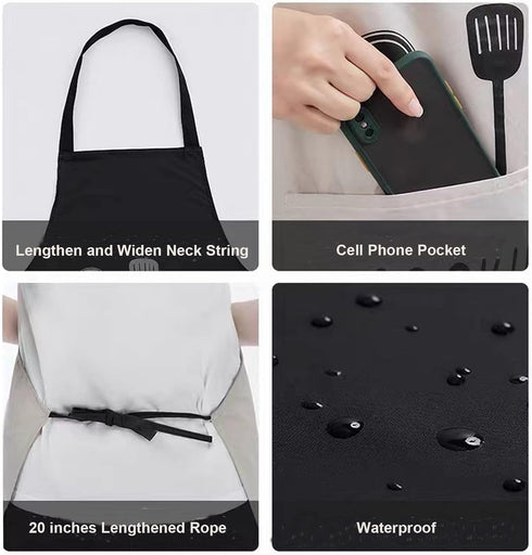 Agirlvct 2 Pack Kitchen Apron with Hand Wipe,Water-drop Resistant with 2 Pockets Cooking Bib Aprons for Women Men Chef
