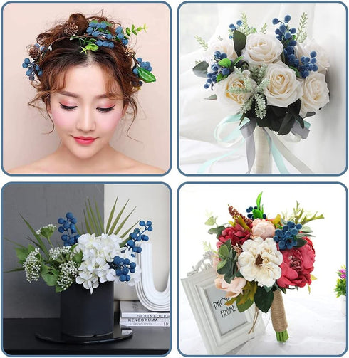 HUIANER 4pcs Artificial Blueberry with Stems, Lifelike Fruits for Valentine's Day DIY Bridal Bouquet Home Decoration