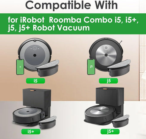 Vacuum Accessories Kit for iRobot Roomba Combo i5, i5+, j5, j5+ - 2 Brush Rollers, 4 HEPA Filters, 4 Mop Pads, 4 Side