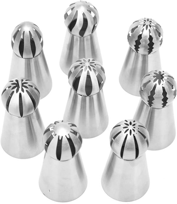 Russian Piping Tips Set, 8 Pcs Stainless Steel Frosting Icing Piping Nozzles for Cake Decorating Supplies
