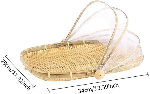 BESTCHANCEUS Hand Woven Bamboo Food Serving Tent Basket - Dustproof, Bug Proof, Rectangle 34CMx29CM for Meals