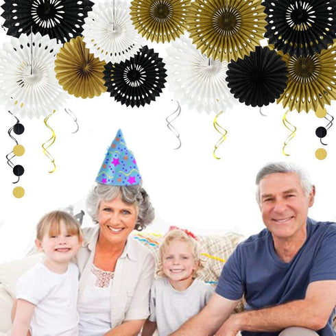 BEISHIDA Black Gold White Hanging Honeycomb Round Paper Fans Decoration Set for New Year Baby Shower