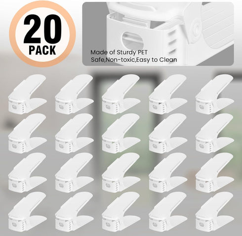 20 Pack 4 50% Closet TOPNEW Shoe Slots Organizer Shoe Stacker for a Pair of Shoes Levels Adjustable Shoe Space Saver