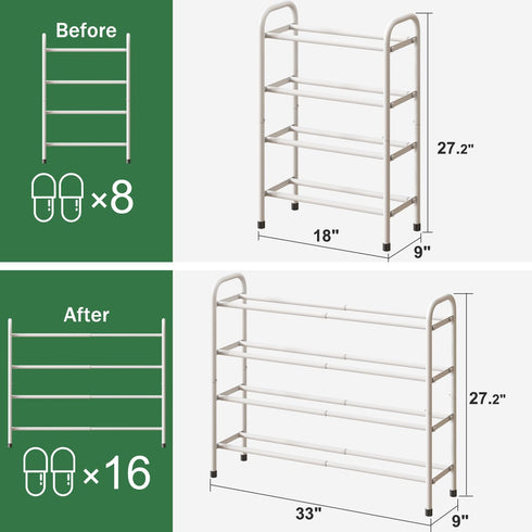 kiplant 4-Tier Closet, Expandable Shoe Rack, Expandable Metal Shoe Rack,Shoe Shelf for Entryway & Hallway