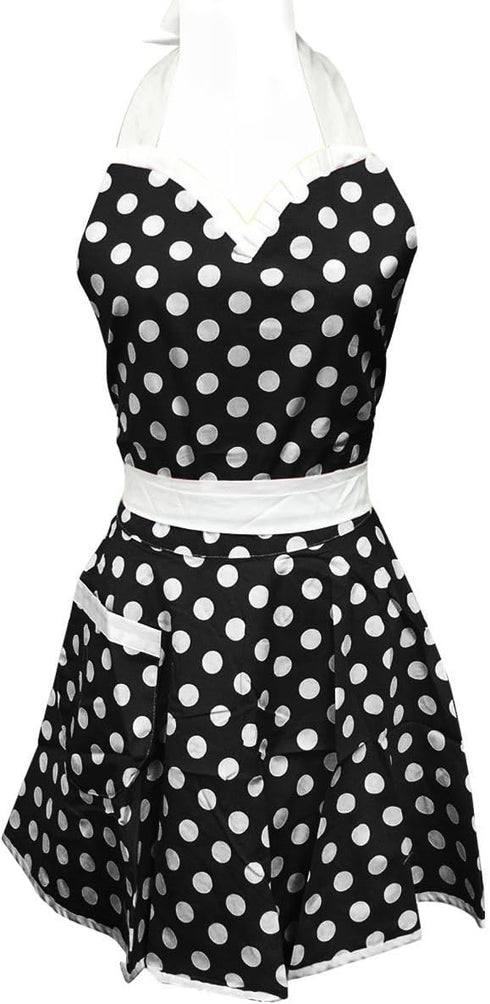 Wrapables Adjustable Flirty Hostess Apron with Black Polka Dots