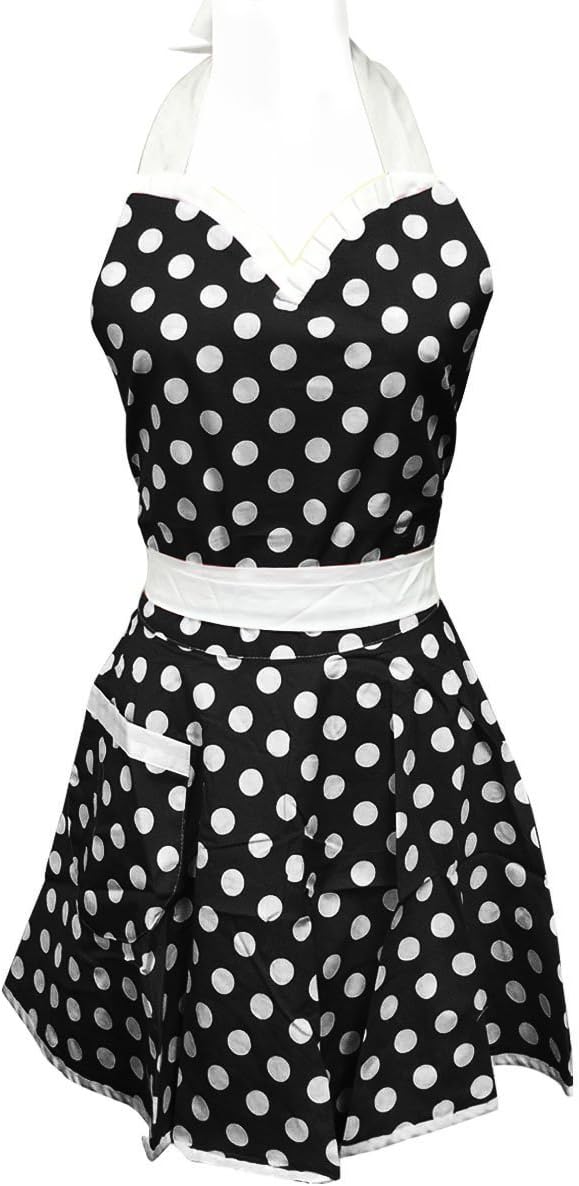 Wrapables Adjustable Flirty Hostess Apron with Black Polka Dots