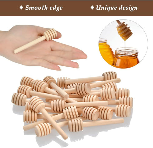 FOCCTS 100pcs 3 inch Honey Dipper Sticks, Wooden Honey Dipper Honey Stirrers Honey Spoon with Natural Jute Twine Kraft