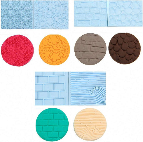 10Pcs/Set Fondant Impression Mat, Tree Bark, Brick, Stone Wall, Flower Cobblestone, Embossing Mold Tools