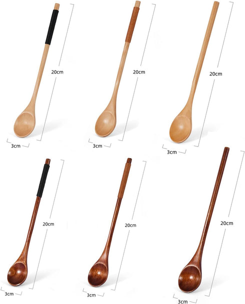 Wooden Spoons for Cooking,Wood Mixing Stirring Seasoning Spoons for Baking,Long Handle Wood Creative Coffee Spoon Ice Cream Dessert Spoon,Set of 6