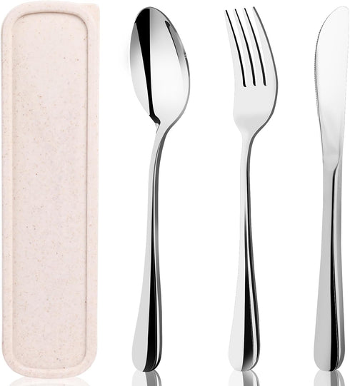 HANSGO 3PCS Portable Utensils Set with Case, Travel Cutlery Set, Reusable Stainless Steel for Lunch Camping