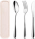 HANSGO 3PCS Portable Utensils Set with Case, Travel Cutlery Set, Reusable Stainless Steel for Lunch Camping