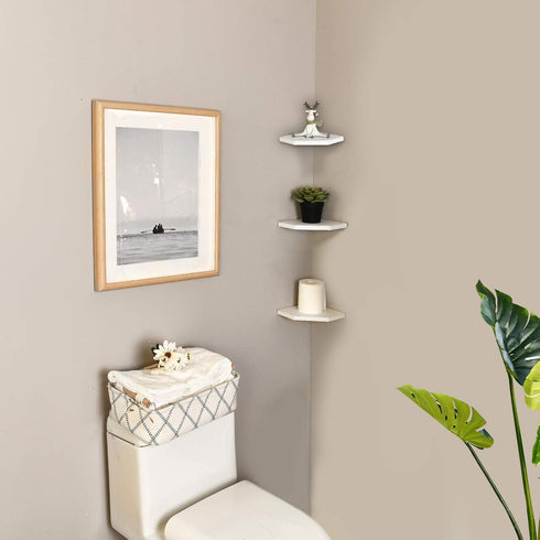 7-Inch Set 2, WELLAND Floating Corner Shelves of Wall Mounted Storage Shelf with White Finish for Bedroom, Living Room