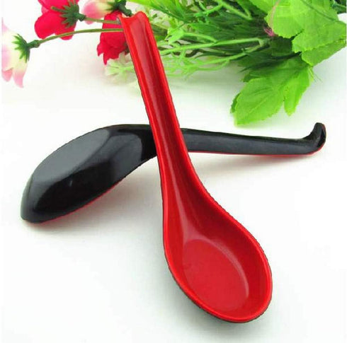 JapanBargain 4623, 12 Pack Chinese Soup Spoons, Black and Red, 6.5 Inch Wonton and Rice Spoons